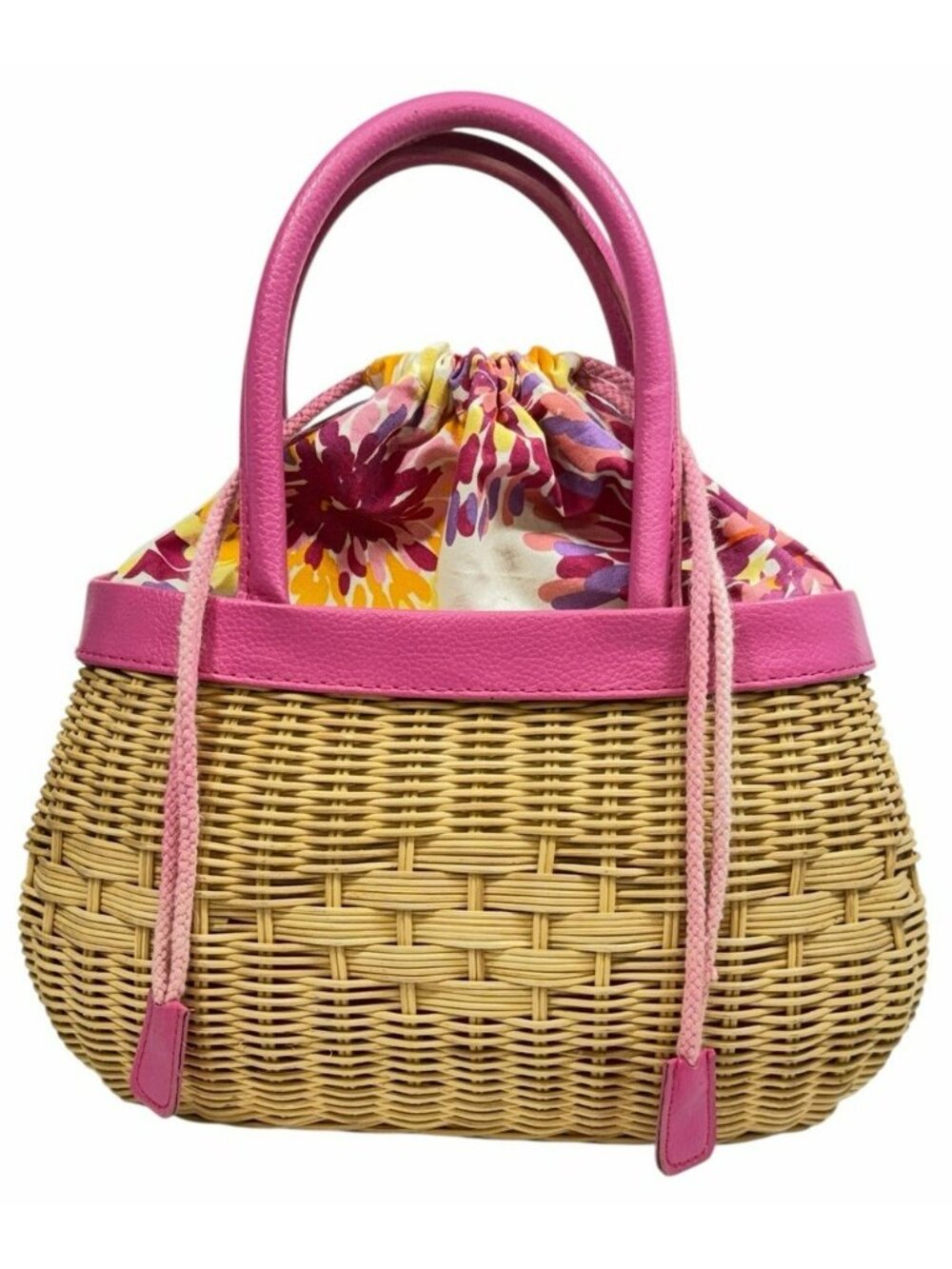 Bath Body Works Spring Summer Purse Handbag Drawstring Pink Woven Wicker Basket
